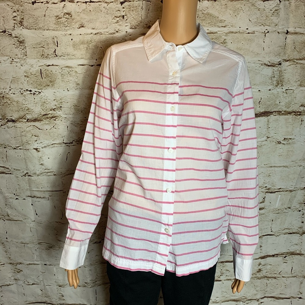 Pendleton Pink & White Striped Button Down Sz Med - image 2